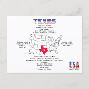 État américain du Texas sur une carte et des infor