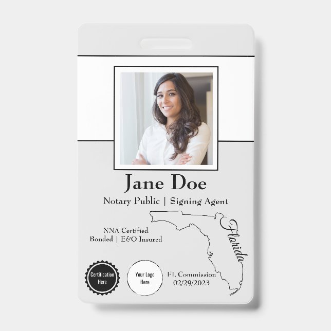 État de Floride Notaire Public Badge avec QR Code (Avant)
