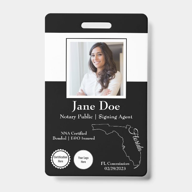 État de Floride Notaire Public Badge avec QR Code (Avant)
