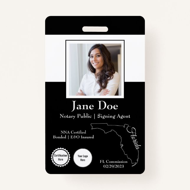 État de Floride Notaire Public Badge avec QR Code (Devant)