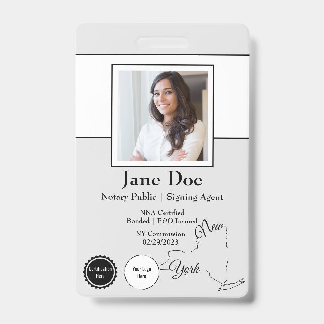 État de New York Notaire Public Badge avec QR Code (Avant)