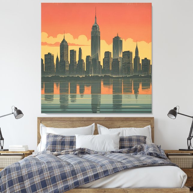 État d'esprit de New York - Toile Skyline rétro (Insitu(Chambre))