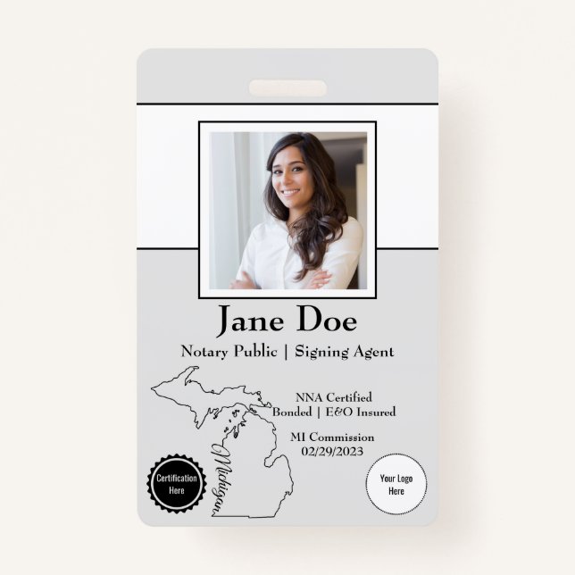 État du Michigan Notaire Public Badge avec QR Code (Devant)
