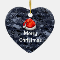 États-Unis Blue Camo Heart Joyeux ornement de Noël