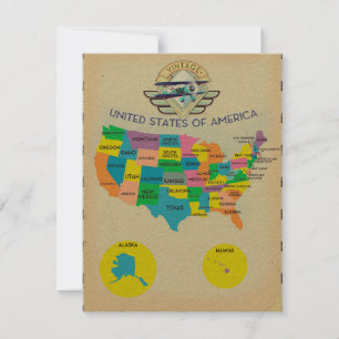 États-Unis d'Amérique Style vintage Carte