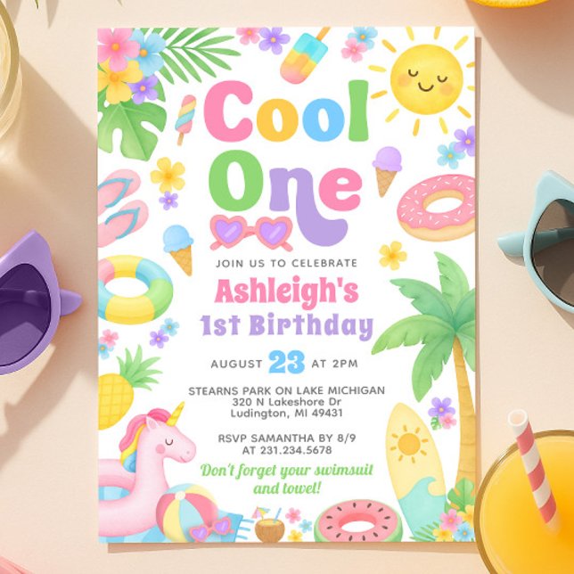 Été 1er Anniversaire Invitation - Cool One (Summer 1st Birthday Invitation - Cool One)