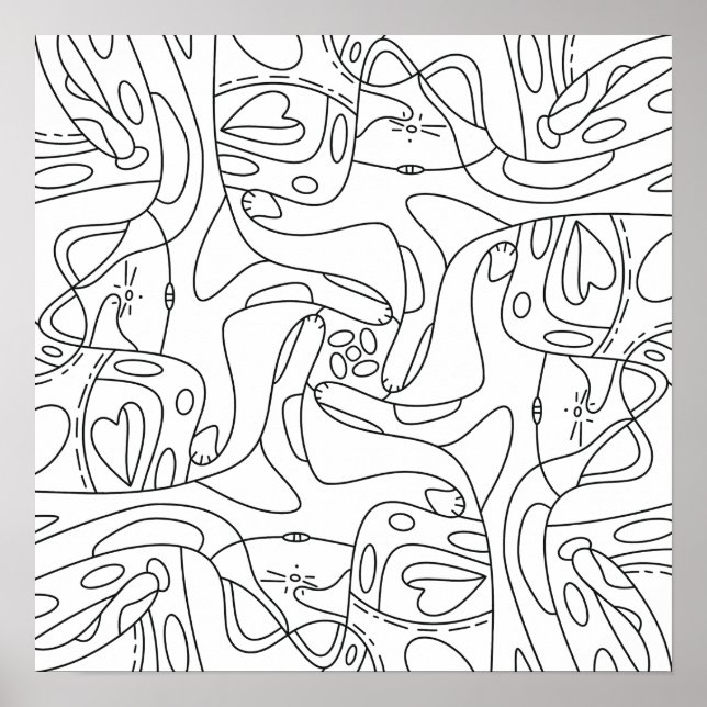 Été attentif : Affiche de coloriage de chats drôle (Devant)