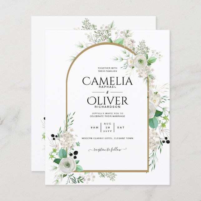 Été Blanc Roses Émeraude Sage Verdure MARIAGE (Devant / Derrière)