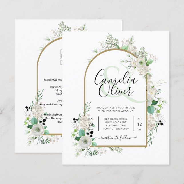 Été Blanc Roses Émeraude Sage Verdure MARIAGE (Devant / Derrière)