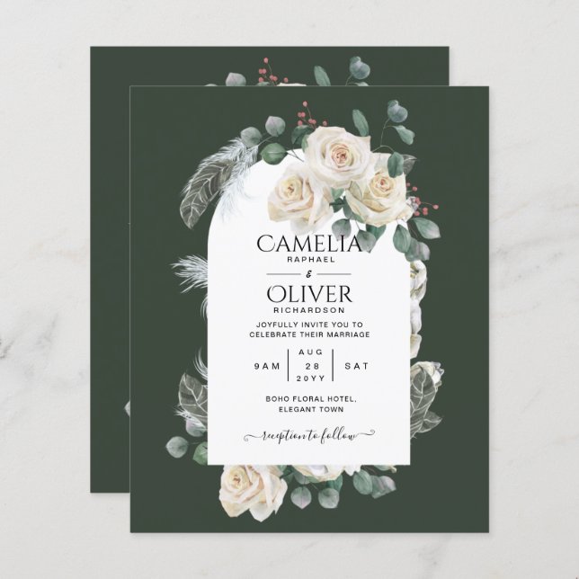 Été Blanc Roses Émeraude Sage Verdure MARIAGE (Devant / Derrière)