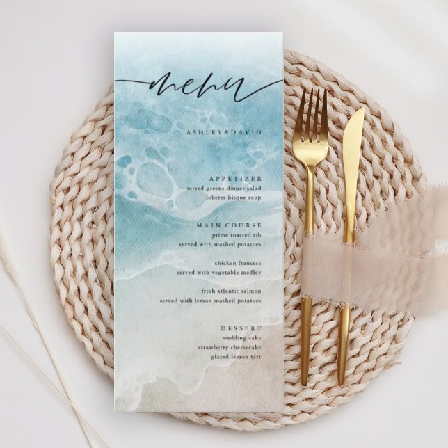 Eté Elegant Plage Côtière Mariage Carte Menu (Créateur téléchargé)