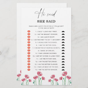 Été Il a dit qu'elle a dit jeu de douche nuptiale