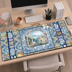 été italie carreaux bleu floral citrus monogramme