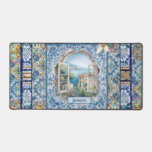 été italie carreaux bleu floral citrus monogramme