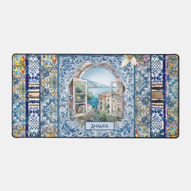 été italie carreaux bleu floral citrus monogramme (Recto)