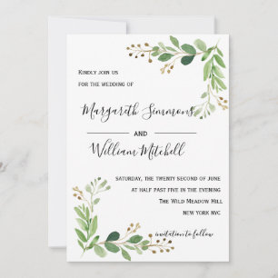 Eté Mer feuille Aquarelle Faire-part de mariage