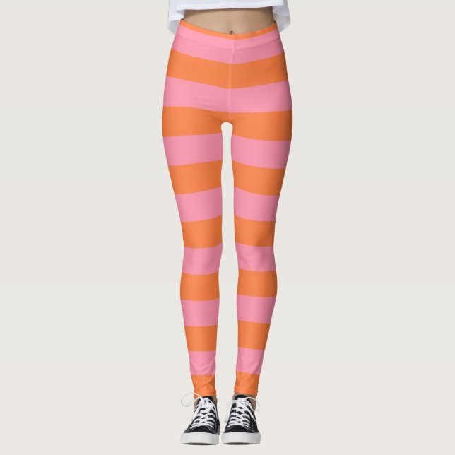 Été Mood Rose Orange Lignes Leggings (Devant)