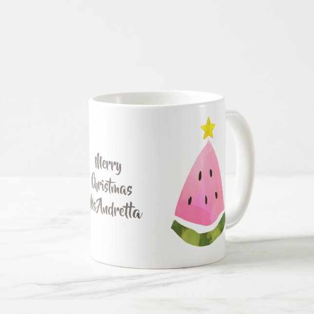 Eté Noël Pastèque Arbre Message Coupe Mug (Devant droit)