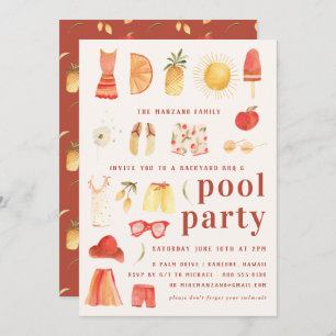 Été rétro   Invitation de la fête du pool