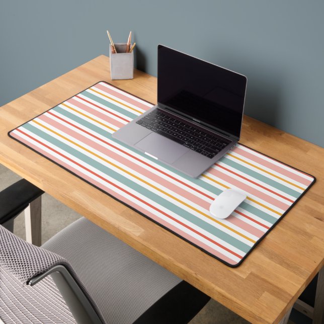 Été Rétro Pastel Rayé Rose Menthe Et Moutarde  (Bureau 2)
