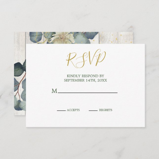 Été Rustique Bois Élégant Mariage Or RSVP (Devant / Derrière)