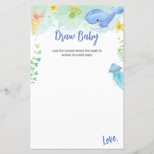 Été sous la mer Baby shower jeu Draw Baby (Devant)