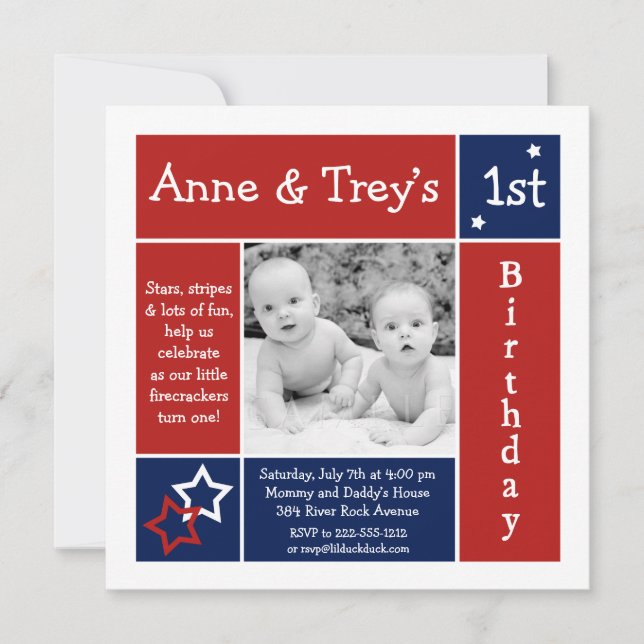 Été Stars Twin Photo Invitation d'anniversaire (Devant)