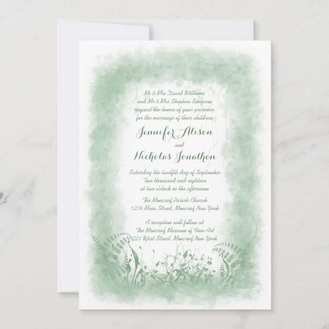 Été Vert Aquarelle Mariage Invitations (Devant)