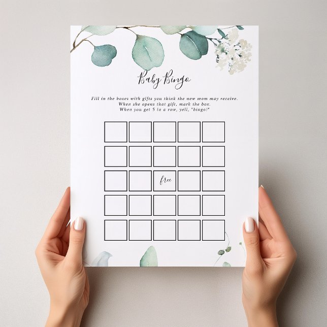 Été Vert Eucalyptus Baby Bingo Douche Jeu (Créateur téléchargé)