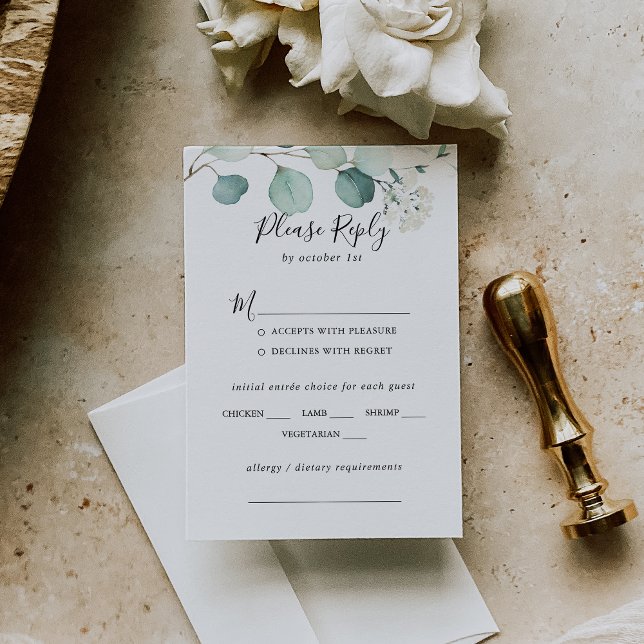Été Vert Eucalyptus Mariage Menu Choix RSVP (Créateur téléchargé)