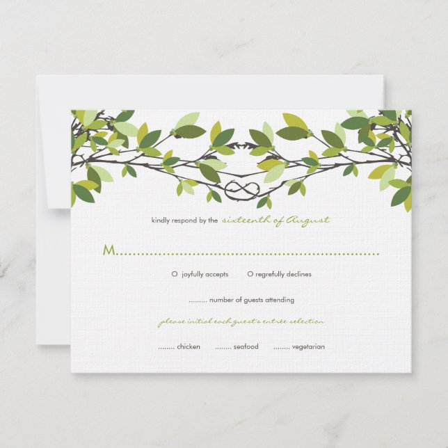 Été Vert noué Aimer Arbres Mariage Carte RSVP (Devant)