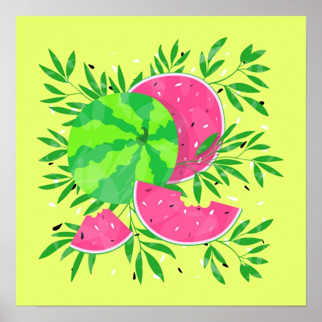 Été Watermelon Branches Bright Tropical Poster (Devant)