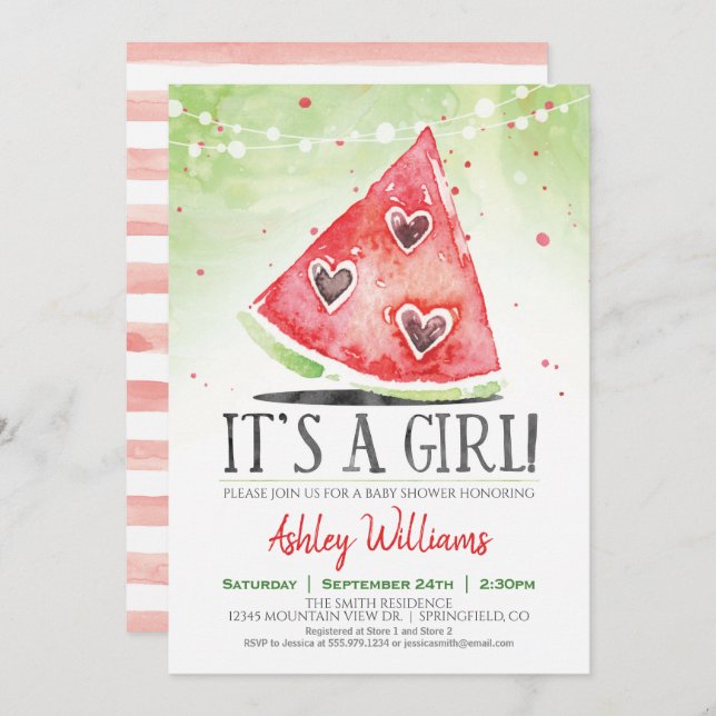 Été Watermelon Girl Baby shower Invitation (Devant / Derrière)