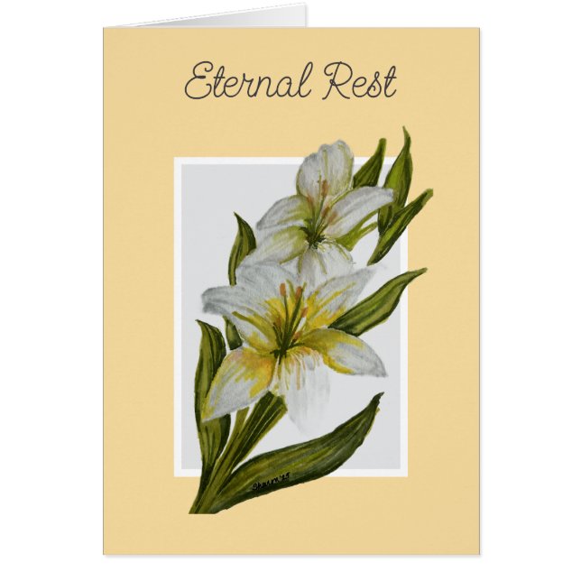 Eternal Rest Mass Offering Sympathy Card - Lilies (Devant)