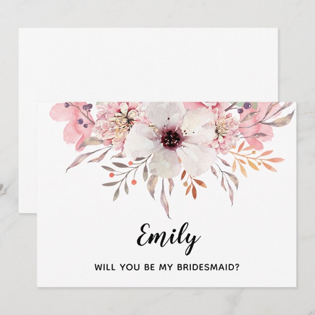Êtes-vous ma demoiselle d'honneur? Carte florale a (Devant / Derrière)