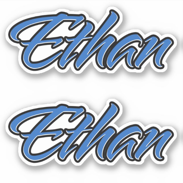 Ethan Name Blue Autocollant Sticker Set (Devant)