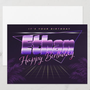 Ethan Nom Prénom carte rétro lilas Anniversaire