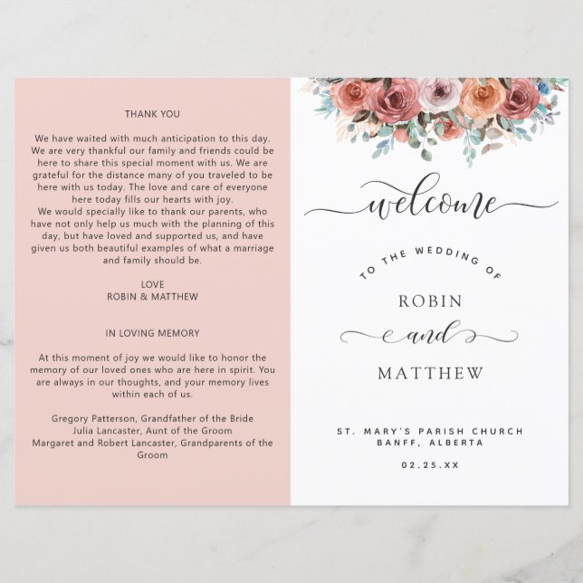 Ethereal Blush Peach, Floral Wedding Program (Devant)