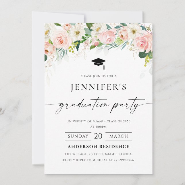Ethereal Blush Rose Roses Graduation Invitation (Devant)