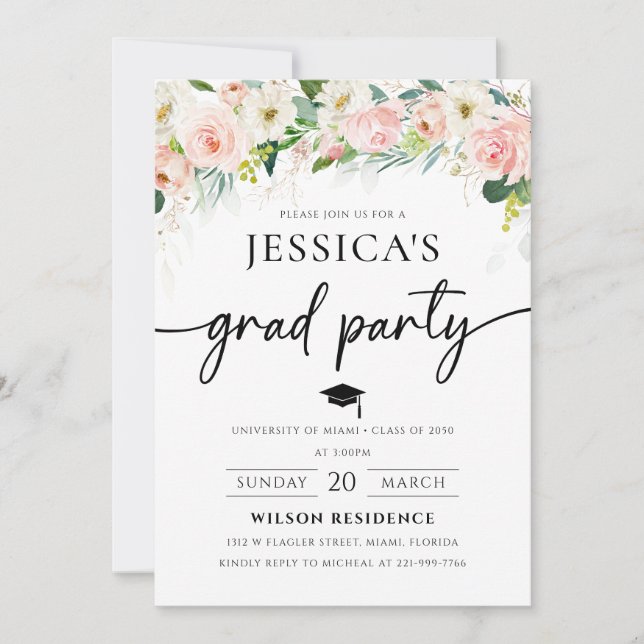 Ethereal Blush Rose Roses Graduation Invitation (Devant)