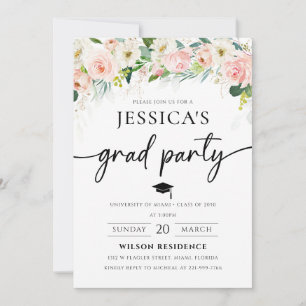 Ethereal Blush Rose Roses Graduation Invitation