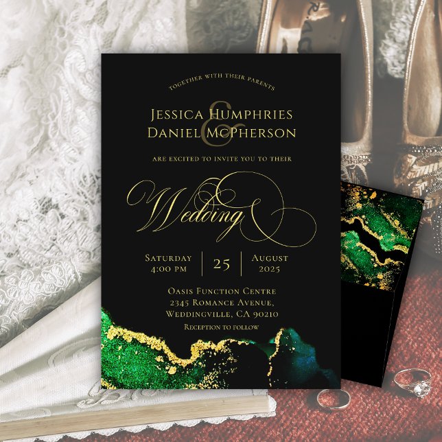Ethereal Emeral Green Gold Faire-part de mariage (Ethereal Emerald Green Gold Wedding Invitation)