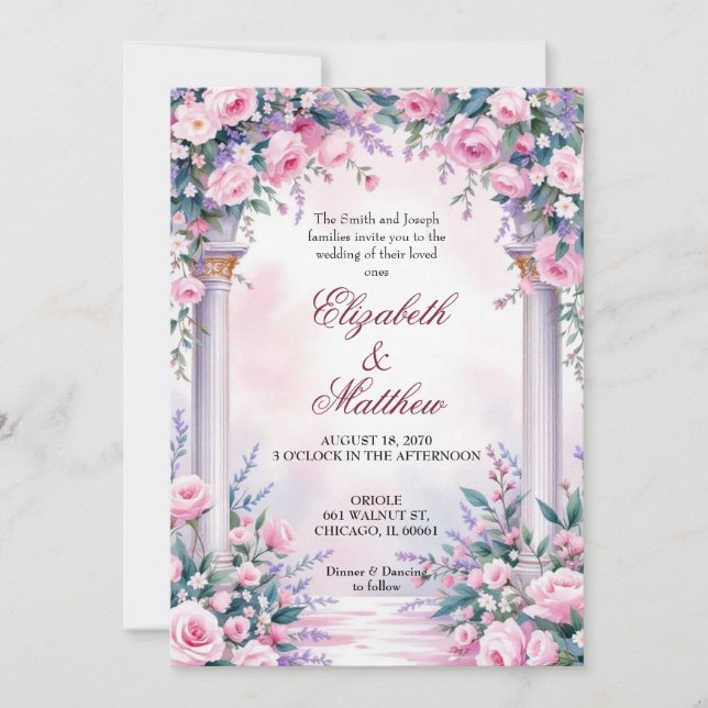 Ethereal Pink Rose Column Wedding Invitation (Devant)