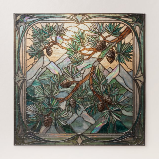 Ethereal Stained Glass Cedar of Lebanon Puzzle (Vertical)