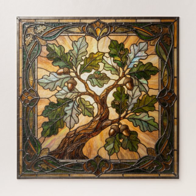Ethereal Stained Glass Oak Branch  Puzzle (Vertical)