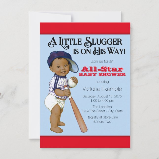 Ethnic Boy Baseball Baby Shower Invitations (Devant)