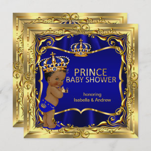 Ethnic Prince Baby shower Boy Blue Gold Invitation