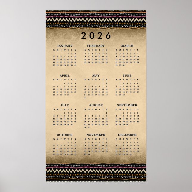 Ethnic Tribal Stripes 2026 Wall Calendar Poster (Devant)