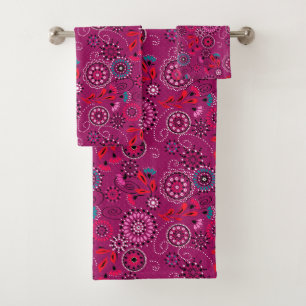 Ethnique folk abstrait motif floral rétro cramson