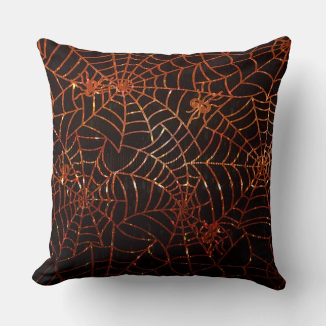 Étincelle Orange Spider Webs Jeter Oreiller (Recto)